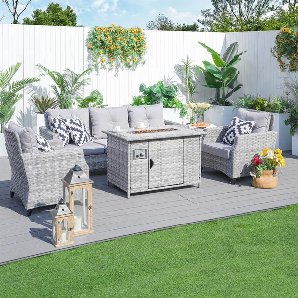 5 Seats Gray Patio High Fire Pit Set