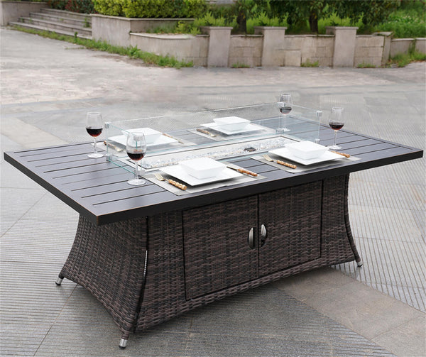 6 Seats Rectangular Fire Pit Table with Aluminum Top