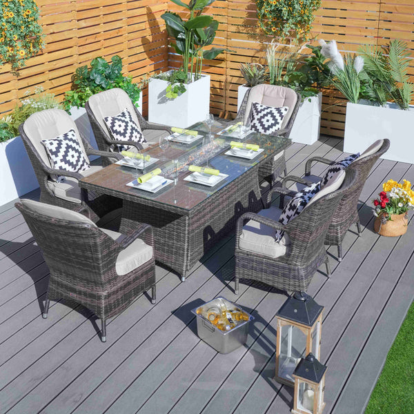 Wicker's 6 Seats Rectangle Patio Fire Pit Set