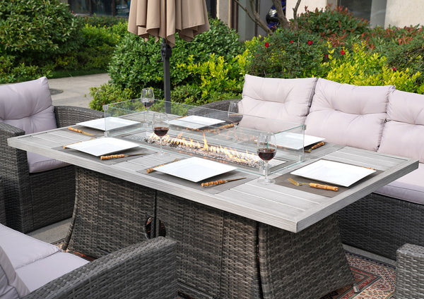 Outdoor Patio Furniture Set with Rectangular Fire Pit Aluminum Tabletop
