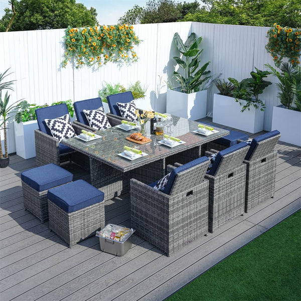Wicker's Patio Dining Set with 6 Seats, Rectangular Table, and Chairs
