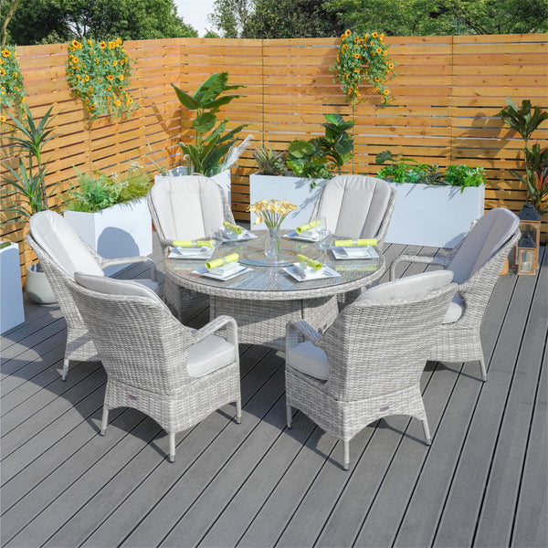 Wicker 7-Pieces Dining Set 6 Rattan Chairs with Cushions